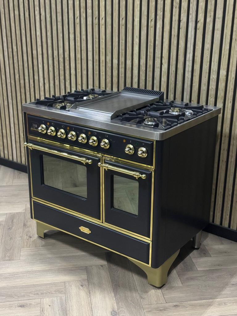 Prachtige Boretti Majestic 100cm Goud Messing + Frytop, Warmhoudplaat, 60 cm of meer, Ophalen of Verzenden, Gas