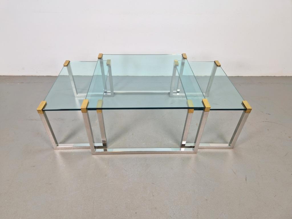 3 x Regency Peter Ghyczy salontafel bijzettafel T53 messing, Ophalen, 100 tot 150 cm, N, Regency vintage
