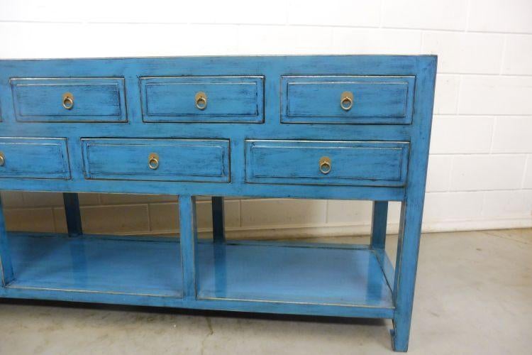 Chinese kast side table Dressoir Blauw, Oosters,landelijk, Nieuw, Ophalen of Verzenden, 150 tot 200 cm