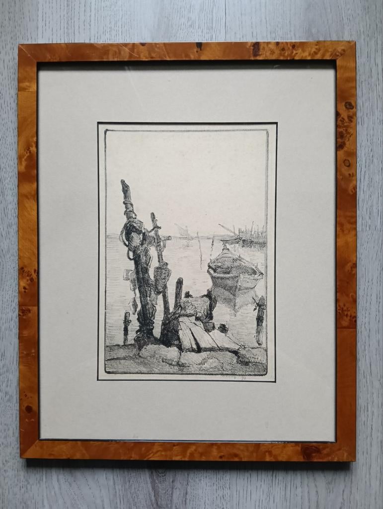 W A Knip (1883-1967) - Steiger met rustend bootje, Antiek en Kunst, Ophalen of Verzenden