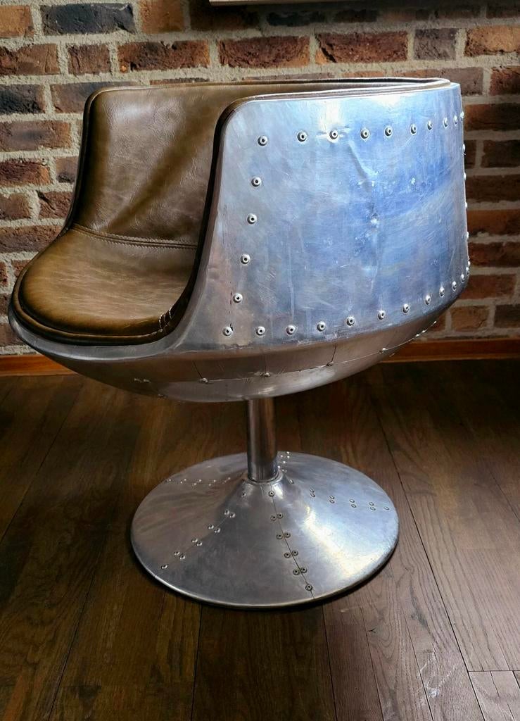 Aviator Cup Stoel - Uniek Design!, Huis en Inrichting, Stoelen, Gebruikt, Eén, Leer, Metaal, Bruin, Ophalen
