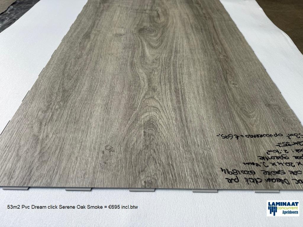 53m2 Pvc Dream click Serene Oak Smoke 20cm breed = €695 , Nieuw, Ophalen of Verzenden, Grijs, 50 tot 75 m²