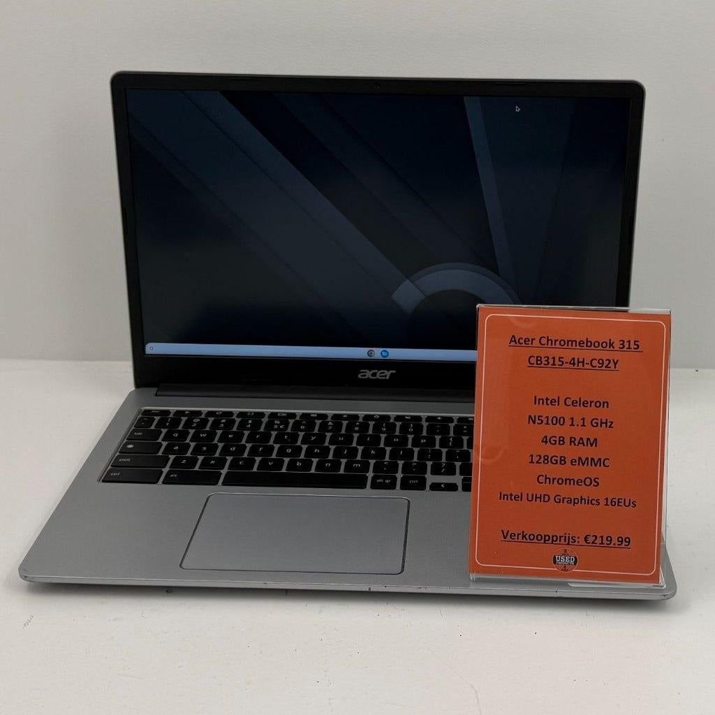 Acer Chromebook 315 Laptop| Intel Celeron 4GB RAM 128GB eMMC, 4 GB of minder, 13 inch, Qwerty, Dordrecht@usedproducts.nl