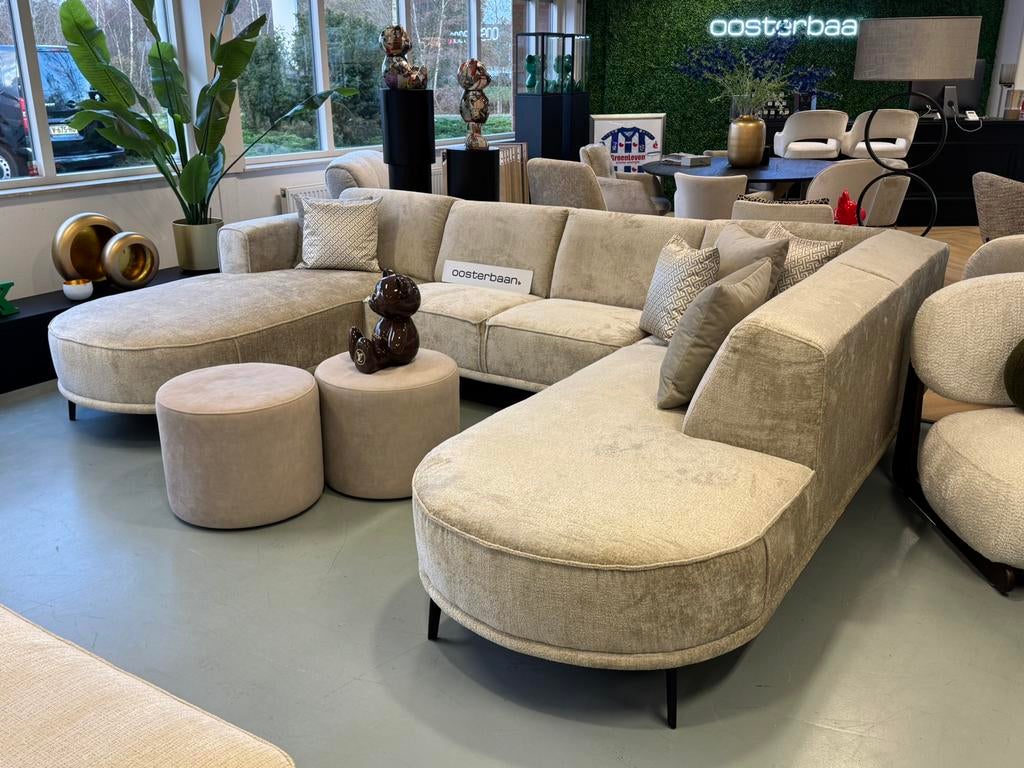 Luxe Velvet Teddy U-bank Lasse Round 200x325x250cm Beige NEW, Info@oosterbaanwonen.nl, Venus 31 8448CE  Heerenveen, Hoekbank, Oosterbaan Wonen