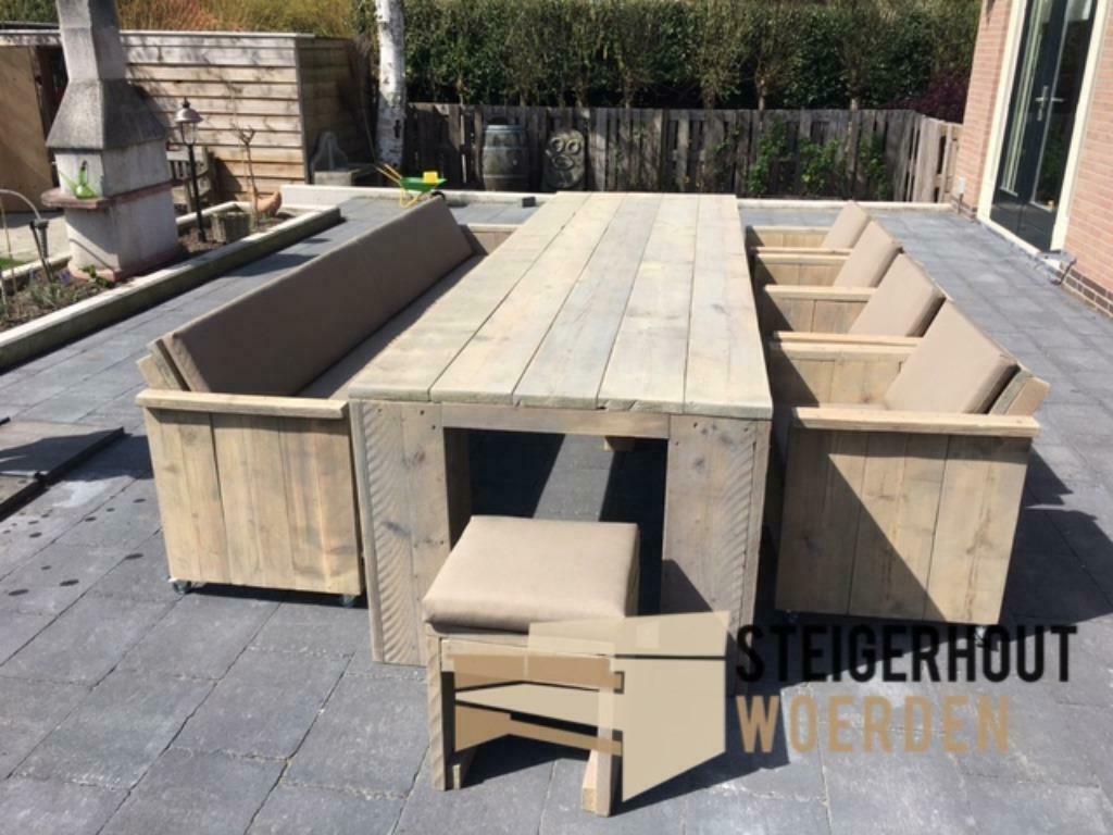 Steigerhouten tuinset met 6 stoelen tuintafel steigerhout, Verzenden, Steigerhout, Nieuw, Bank