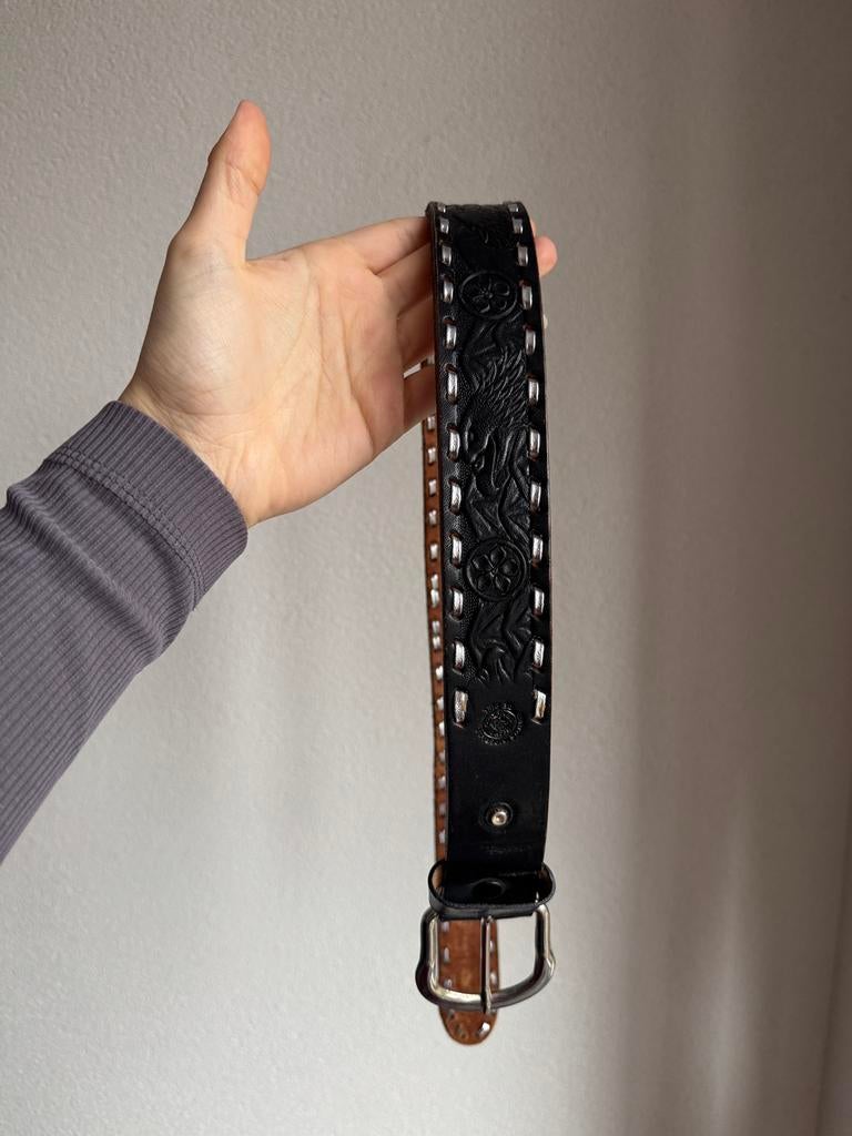 Vintage Y2K western style zwarte lederen riem, Vintage, 3 tot 5 cm, Minder dan 80 cm, Vintage