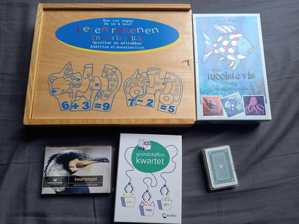 Spellenpakket: Kwartet, Rekenpuzzel, Mooiste Vis Bingo, Vijf spelers of meer, Ophalen of Verzenden, Zo goed als nieuw, Diverse