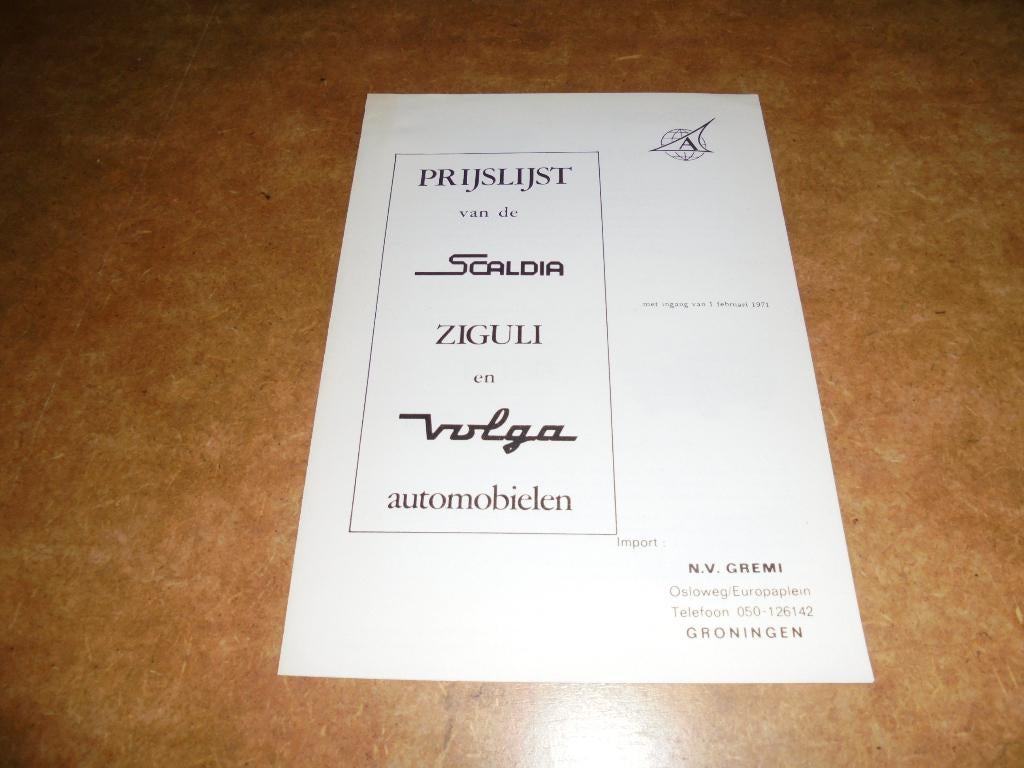 prijslijst Ziguli/Scaldia/Volga  1971, Ophalen of Verzenden, Nieuw, Overige merken