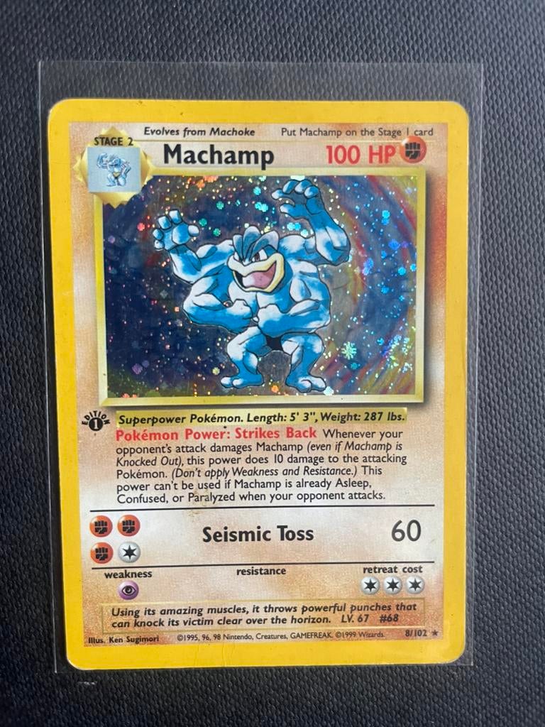 Machamo 1st edition holo base set, Ophalen of Verzenden, Zo goed als nieuw