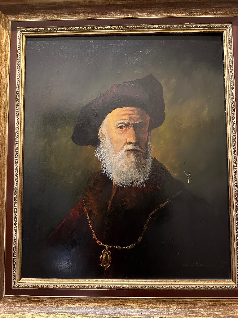 Oud Schilderij of olieverf old Man vintage zeldzaam ketting, Ophalen