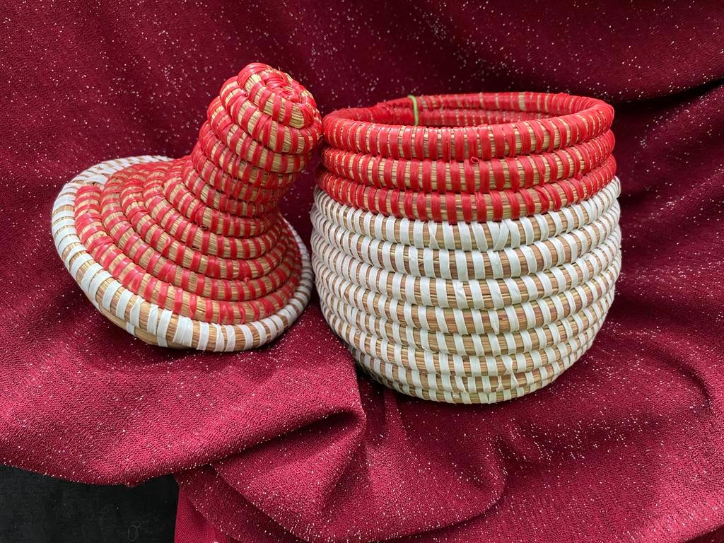 Handgevlochten Afrikaanse mandje/potje rood-wit, Ophalen of Verzenden, Nieuw, Overig