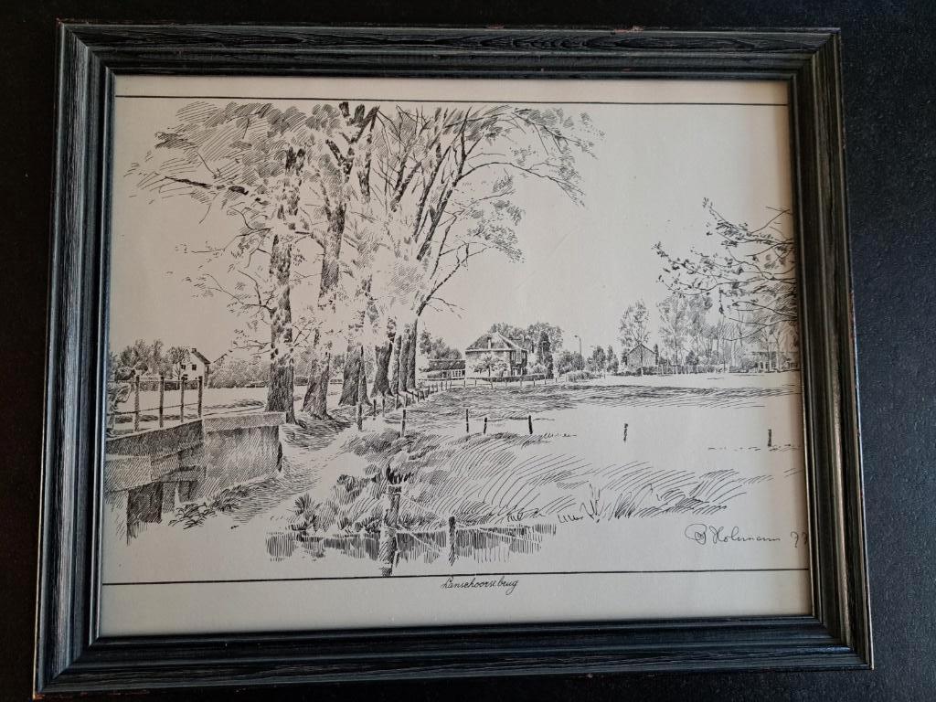 Schilderij pentekening P Hohmann Lanschoorsebrug, Ophalen of Verzenden
