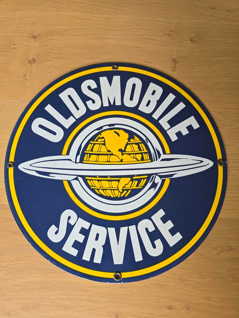 Prachtige rond Oldsmobile service emaille bord in topstaat, Verzamelen, Merken en Reclamevoorwerpen, Ophalen of Verzenden, Zo goed als nieuw