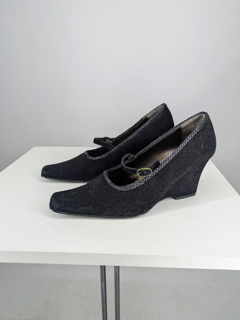 Zwarte Vintage Suède Mary Jane Wedge Heels - Maat 39, Kleding | Dames, Schoenen, Pumps, Zwart, Via Pavia, Unknown