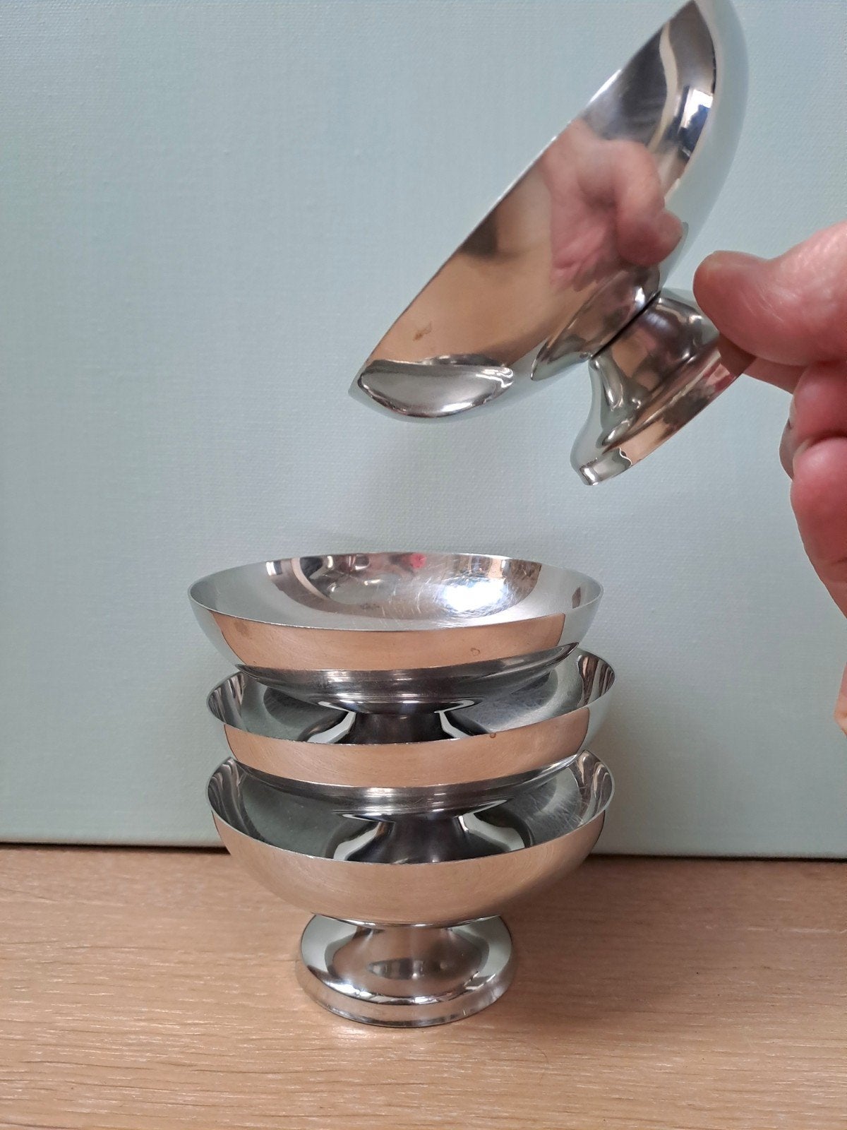 4 Vintage RVS ijscoupes, Ophalen of Verzenden, Metaal, Overige stijlen, Schaal of Schalen