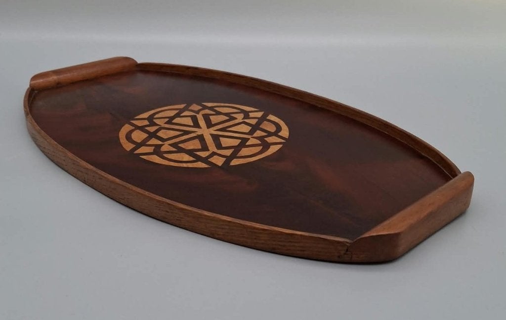 Art Deco-stijl houten dienblad met Keltisch inlegwerk, Ophalen of Verzenden