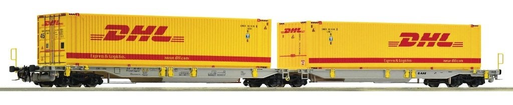 Roco 76421: dubbele containerdraagwagen AAE m DHL containers, Hobby en Vrije tijd, Gelijkstroom, Ophalen of Verzenden, Roco, Nieuw
