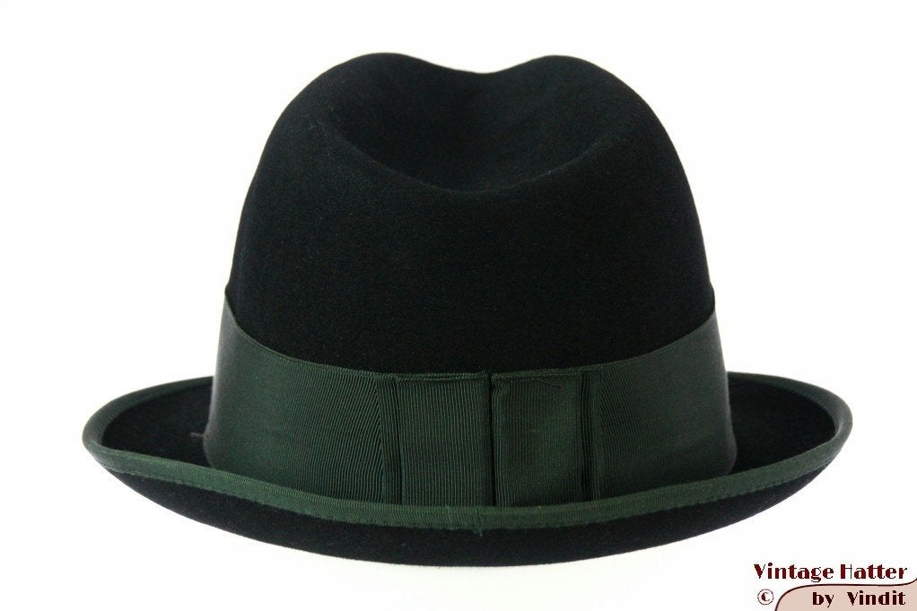 Vintage Jacht gleufhoed Mayser zwart met groene band 57, Ophalen of Verzenden, 57 cm (M, 7⅛ inch) of minder, Mayser-support@anthec.de
