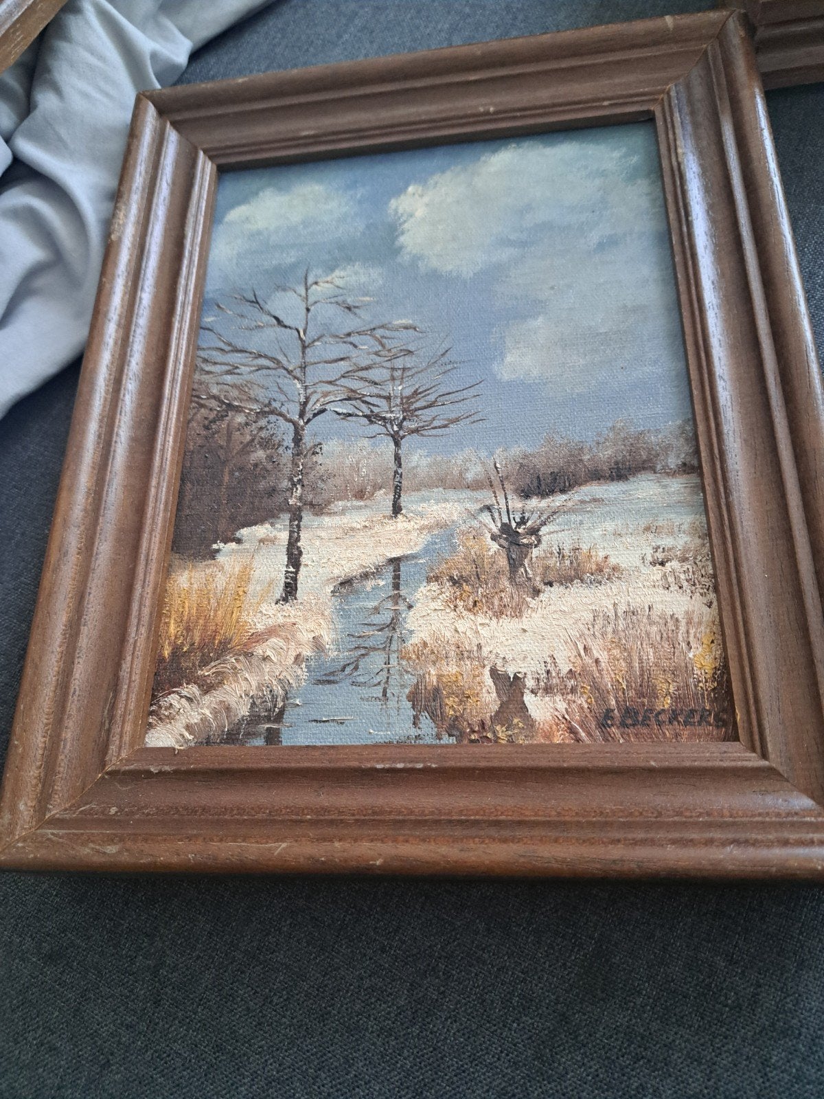 Schilderij Winterlandschap - Gesigneerd B. Beckers, Antiek en Kunst, Doek, Ophalen of Verzenden, Landschap, Olieverf