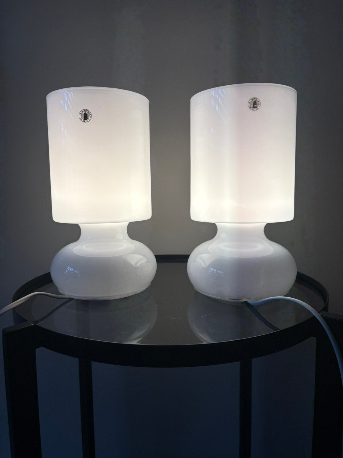 Set IKEA Lykta tafellamp in het wit opaalglas Type B0401, Vintage, 25 cm, Paddenstoellamp, E14 (klein)
