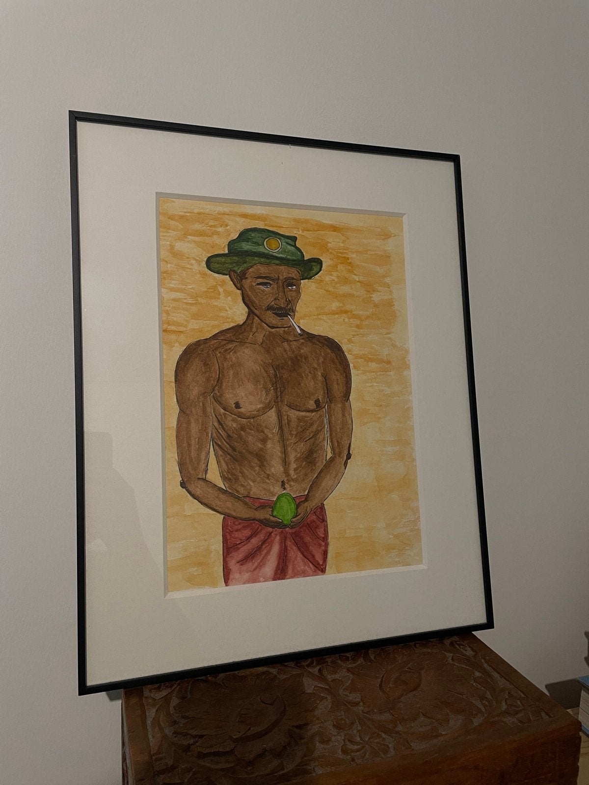 Ingelijste kunst uit Sri Lanka met passe-partout, Antiek en Kunst, Kunst | Niet-Westerse kunst, Ophalen