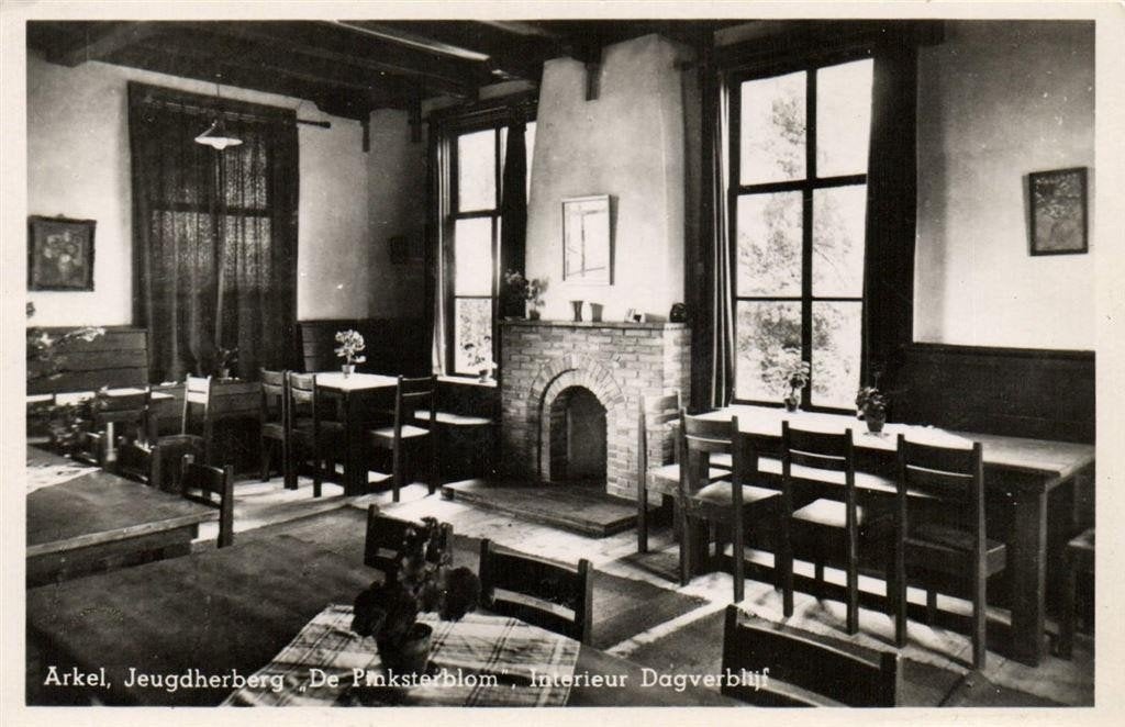 Arkel, Jeugdherberg De Pinksterblom, Interieur Dagverblijf -, Verzamelen, Ophalen of Verzenden, 1940 tot 1960, Ongelopen, Zuid-Holland