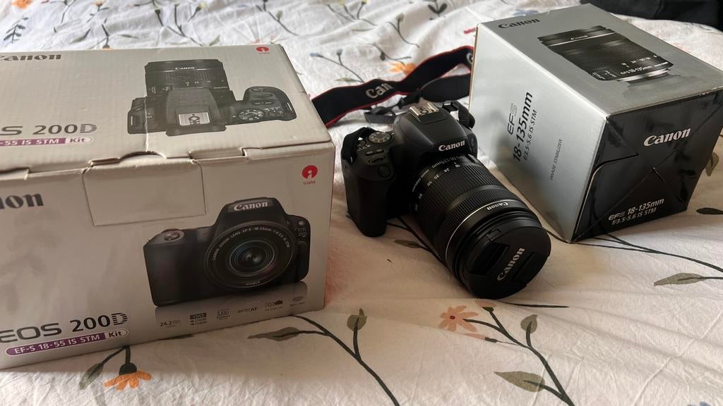 Canon EOS 200D incl 18-55 mm kit lens en 18-135 mm zoom, Audio, Tv en Foto, Fotocamera's Digitaal, Ophalen, Spiegelreflex, Canon