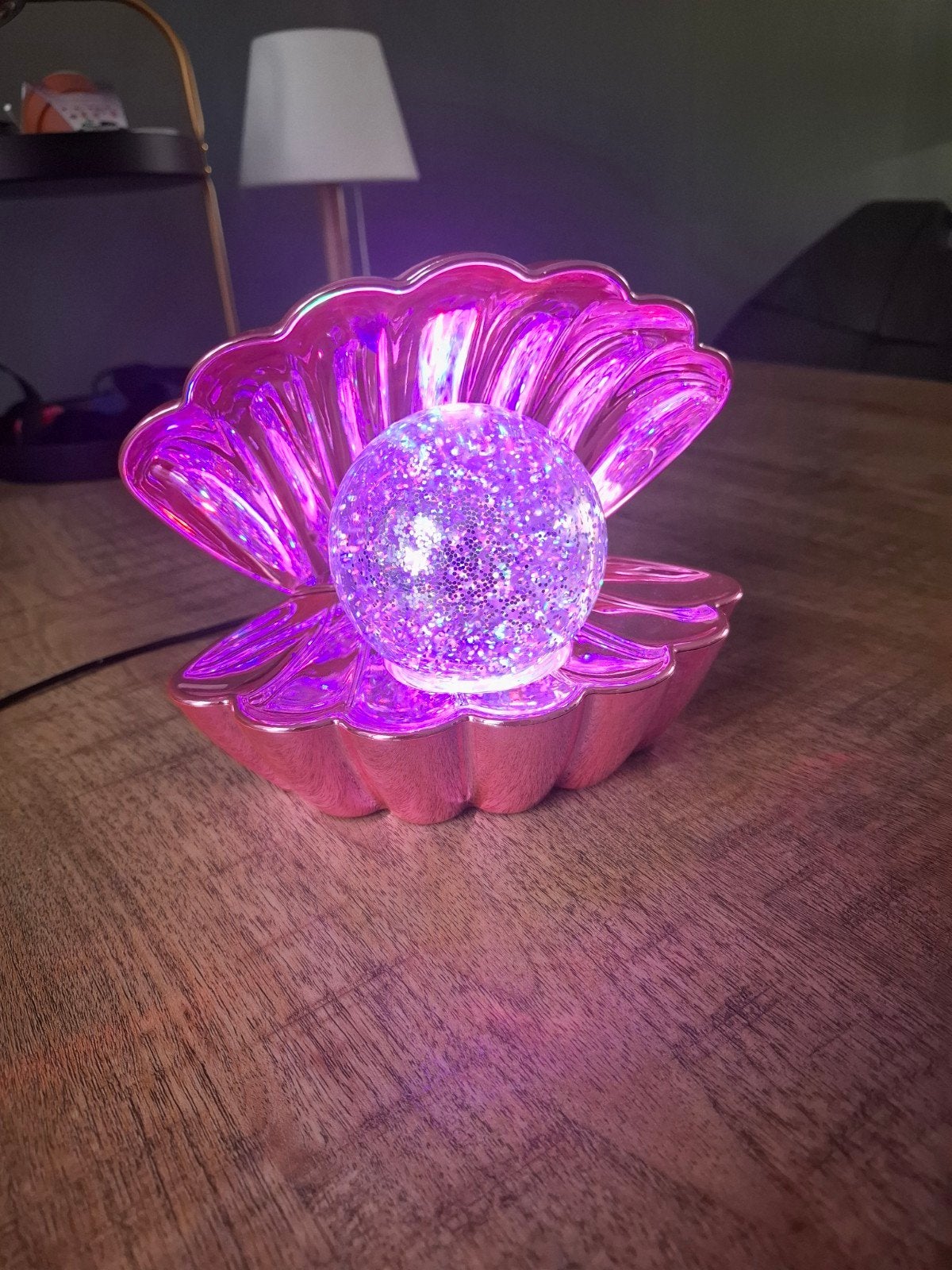 Roze Schelplamp met Glitterbol - Sfeervolle Verlichting, Ophalen of Verzenden, Nieuw