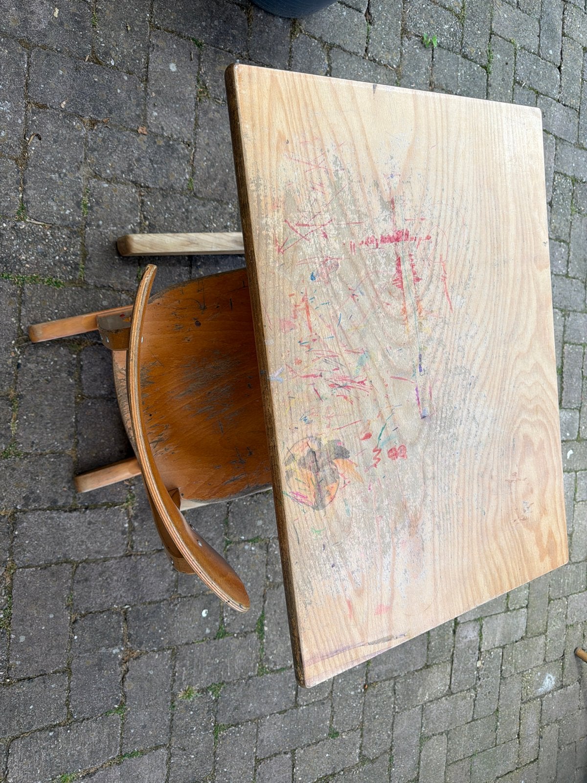 Vintage Kinder School Bureau met Stoel, Ophalen of Verzenden, Gebruikt, Tafel(s) en Stoel(en)