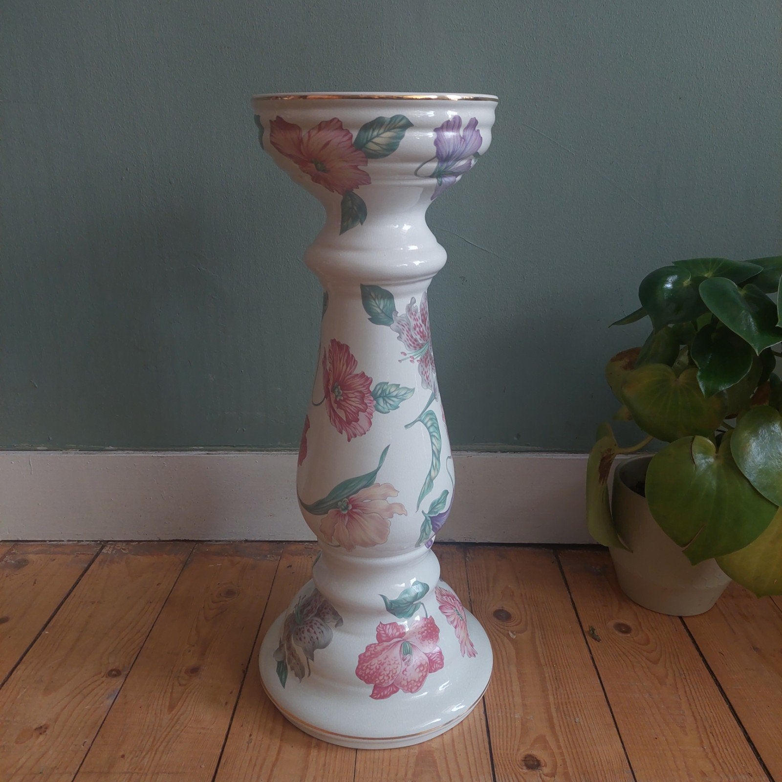 Vintage Keramische Plantenstandaard / Piëdestal met Bloemen, Ophalen, .., ., .