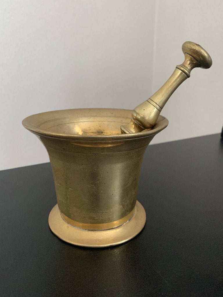 Prachtig antieke bronzen vijzel met stamper., Ophalen of Verzenden, Brons