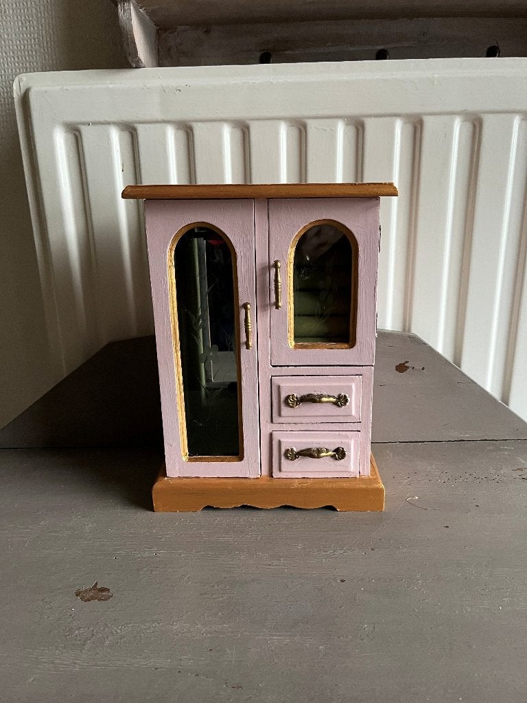 Handgeschilderd houten sieradenkastje roze-goud, Antiek en Kunst, Ophalen of Verzenden