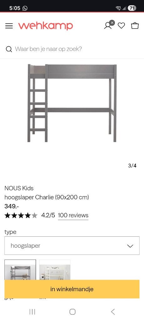 Hoogslaper charlie grijs wehkamp, Ophalen, Gebruikt, Eenpersoons, 200 cm