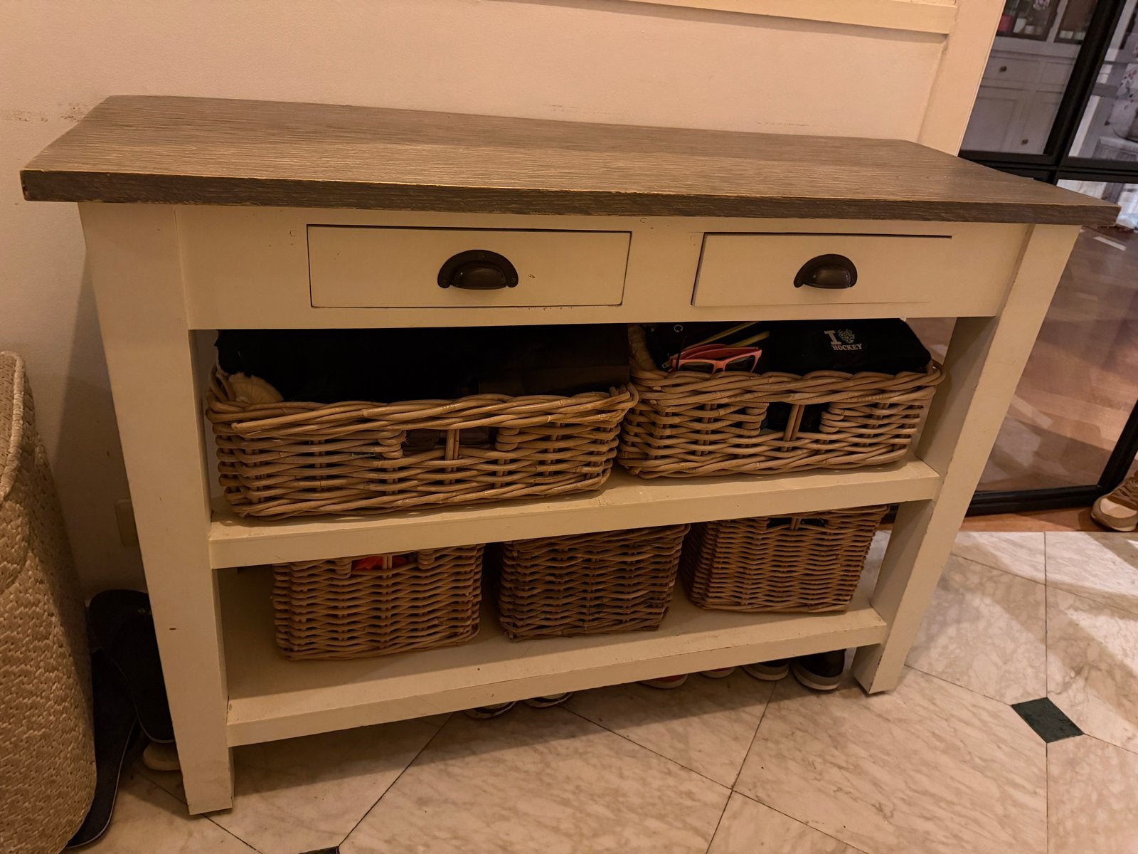 Sidetable met lades en rieten manden, Ophalen, Gebruikt, 100 tot 150 cm, Met lade(s)