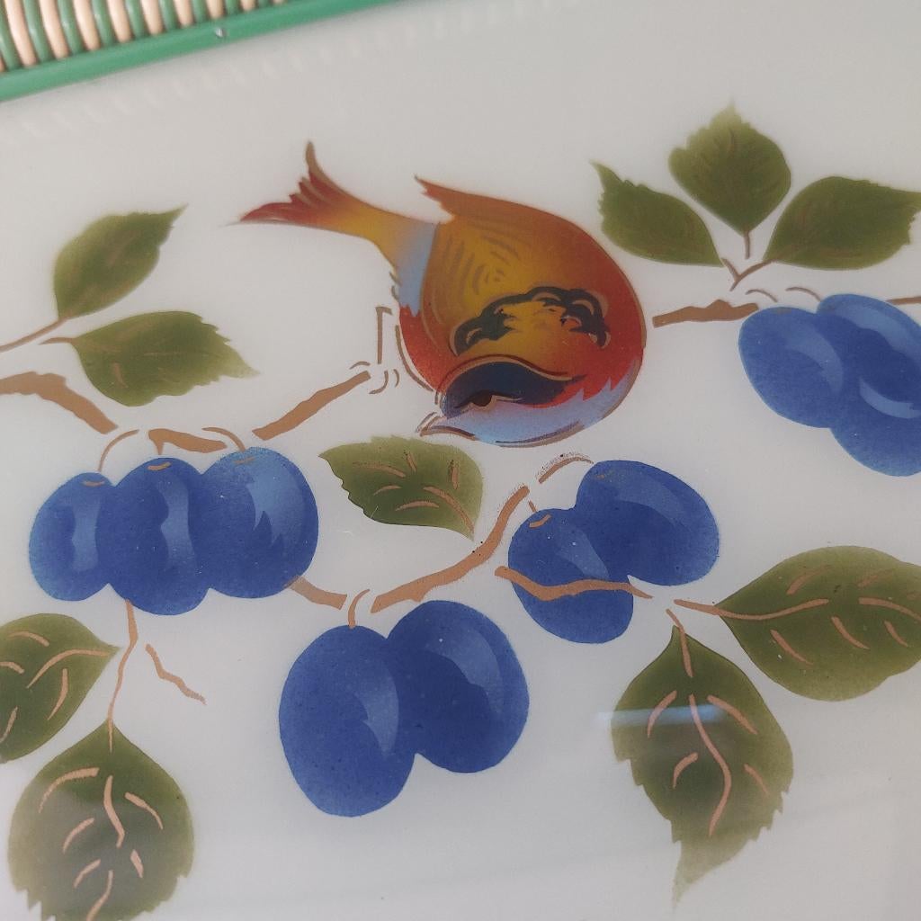 Schitterend vintage dienblad met beschildering vogel groen, Antiek en Kunst, Ophalen of Verzenden