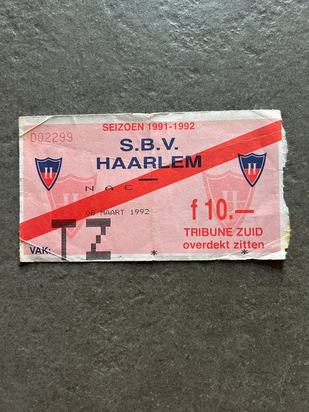 S.B.V. HAARLEM - NAC 8 maart 1992 ticket, Ophalen of Verzenden, Gebruikt, Overige typen