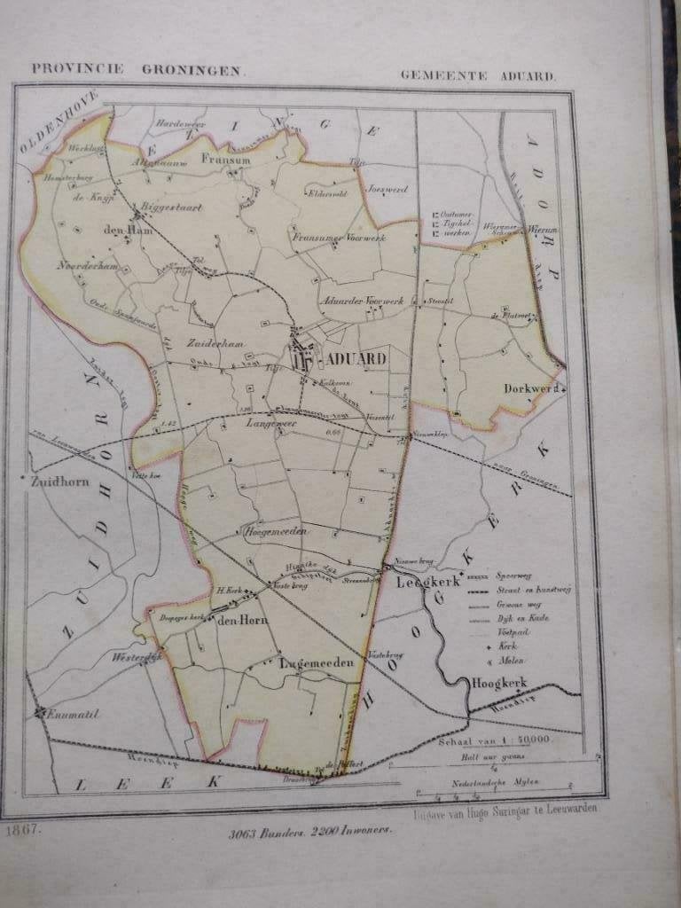 02 / Aduard / den Horn/ den Ham / Litho 1867  Kuyper GRO, Ophalen of Verzenden