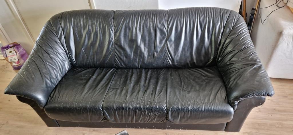 Bank, 2 stoelen en krukje, Ophalen, Gebruikt, Driepersoons, Rechte bank