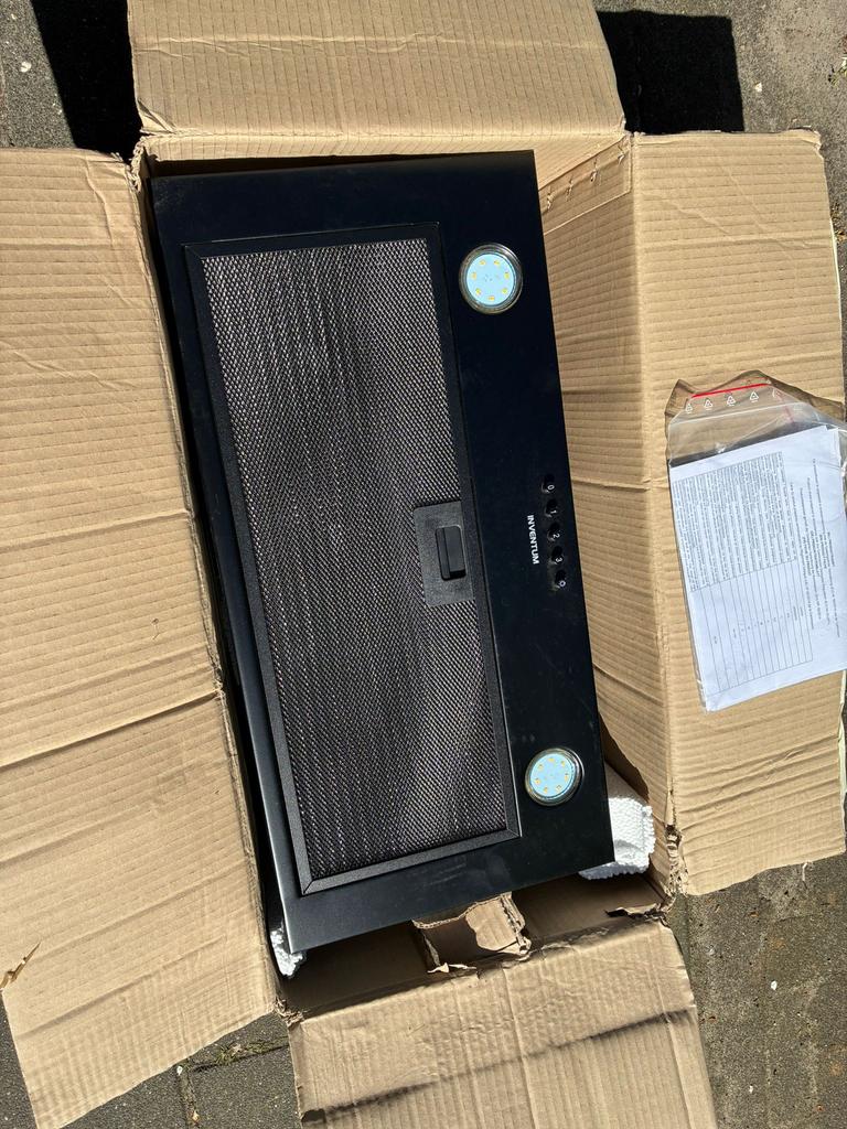 Inventum AKI6005ZWA afzuigkap, Ophalen, Zo goed als nieuw, 200 tot 400 m³ per uur, Onderbouw afzuigkap