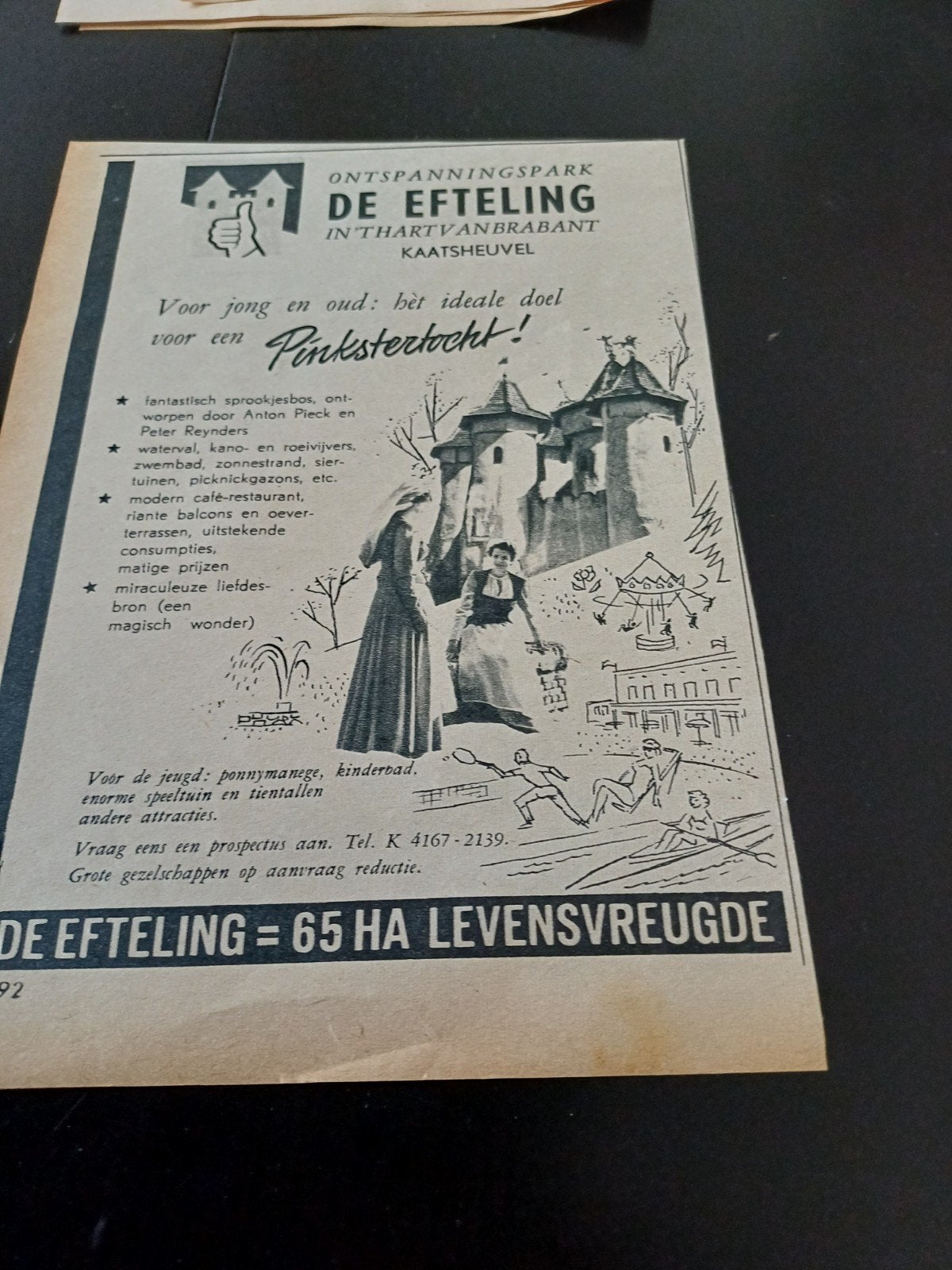 advertentie de Efteling Kaatsheuvel pinkstertocht 1954, Ophalen of Verzenden, Gebruikt, Overige typen
