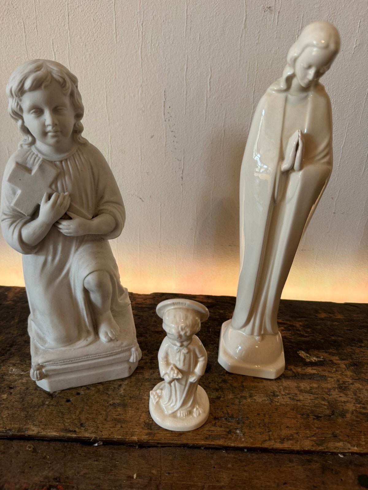 3 vintage religieuze beeldjes van porselein oa goebel, Ophalen of Verzenden