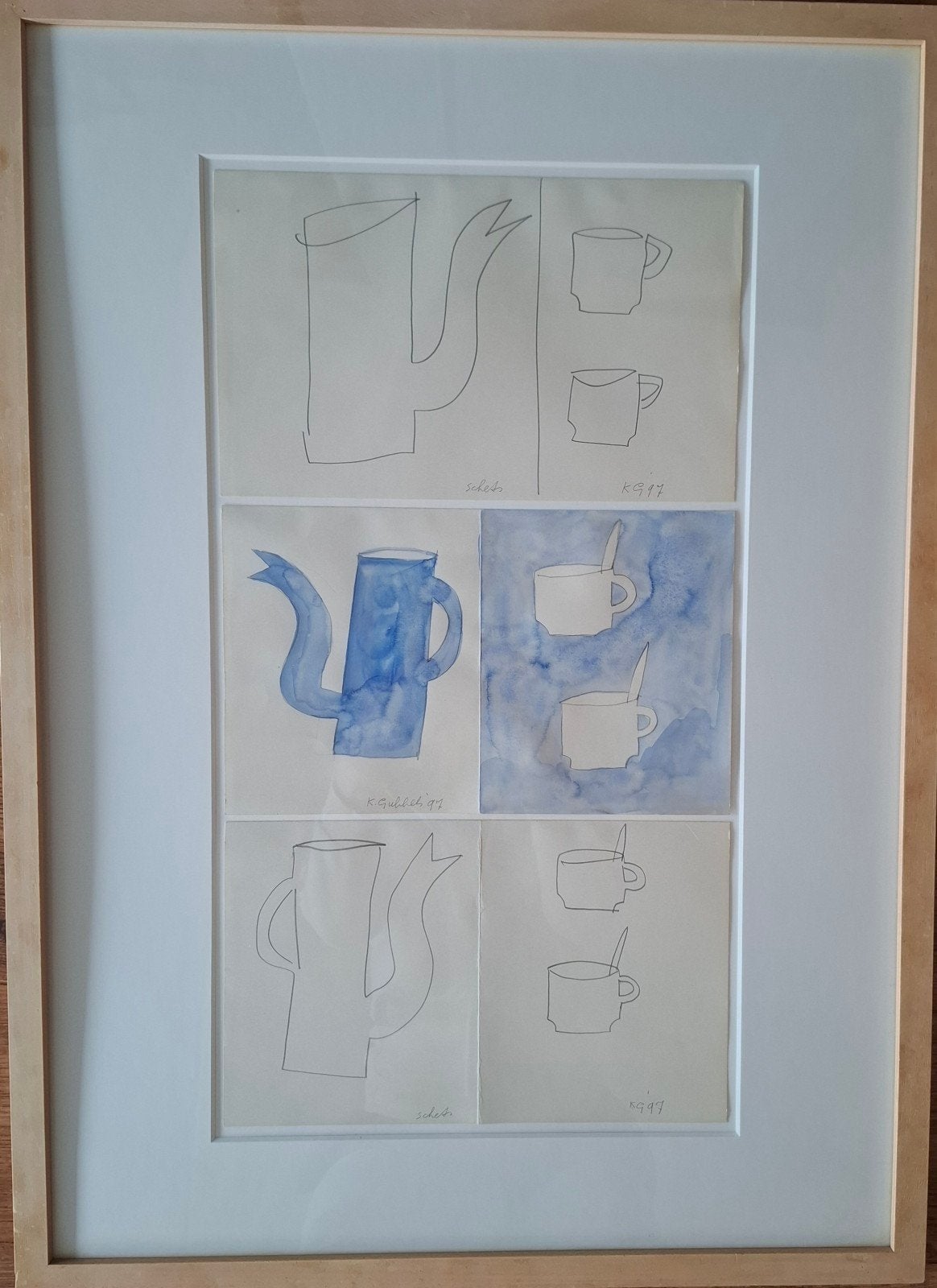 Klaas Gubbels,unieke schetsen voor ontwerp drankenkaart 1997, Antiek en Kunst, Gelimiteerde oplage, Ophalen of Verzenden, Overige techniek