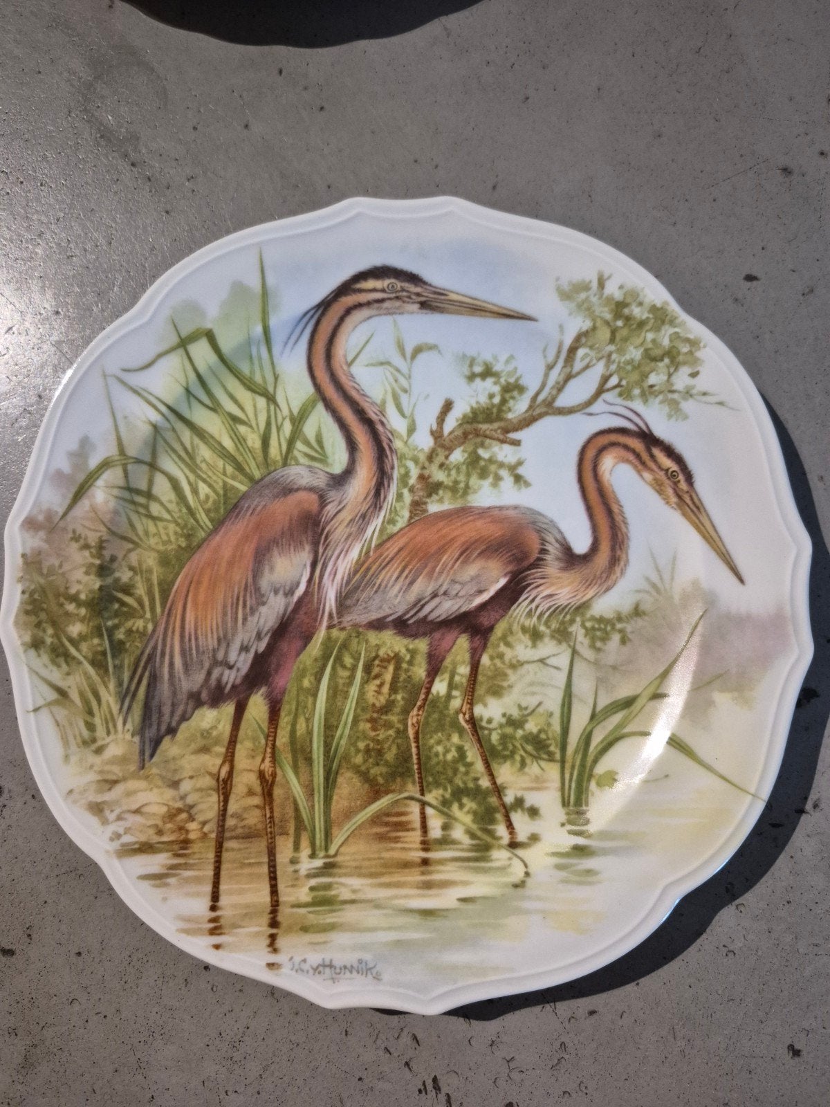 Prachtig Vintage Wandbord J.C. van Hunnik – Reigers, Ophalen of Verzenden