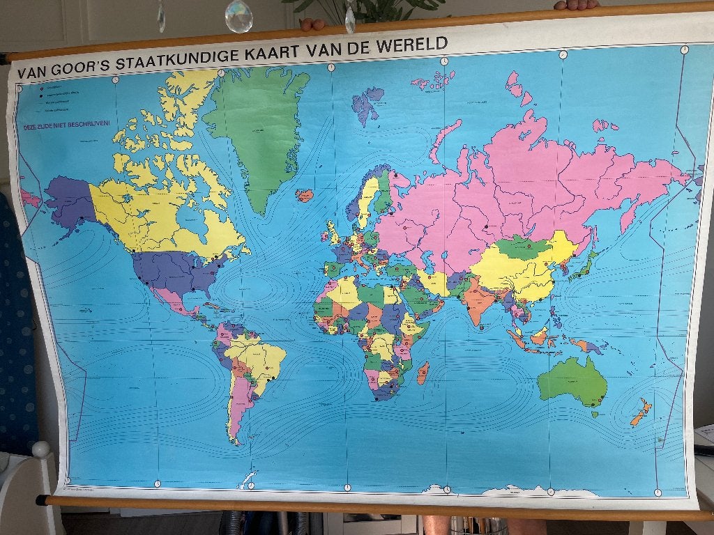 Oude schoolplaat wereldkaart, Antiek en Kunst, Antiek | Schoolplaten, Ophalen, Natuur en Biologie