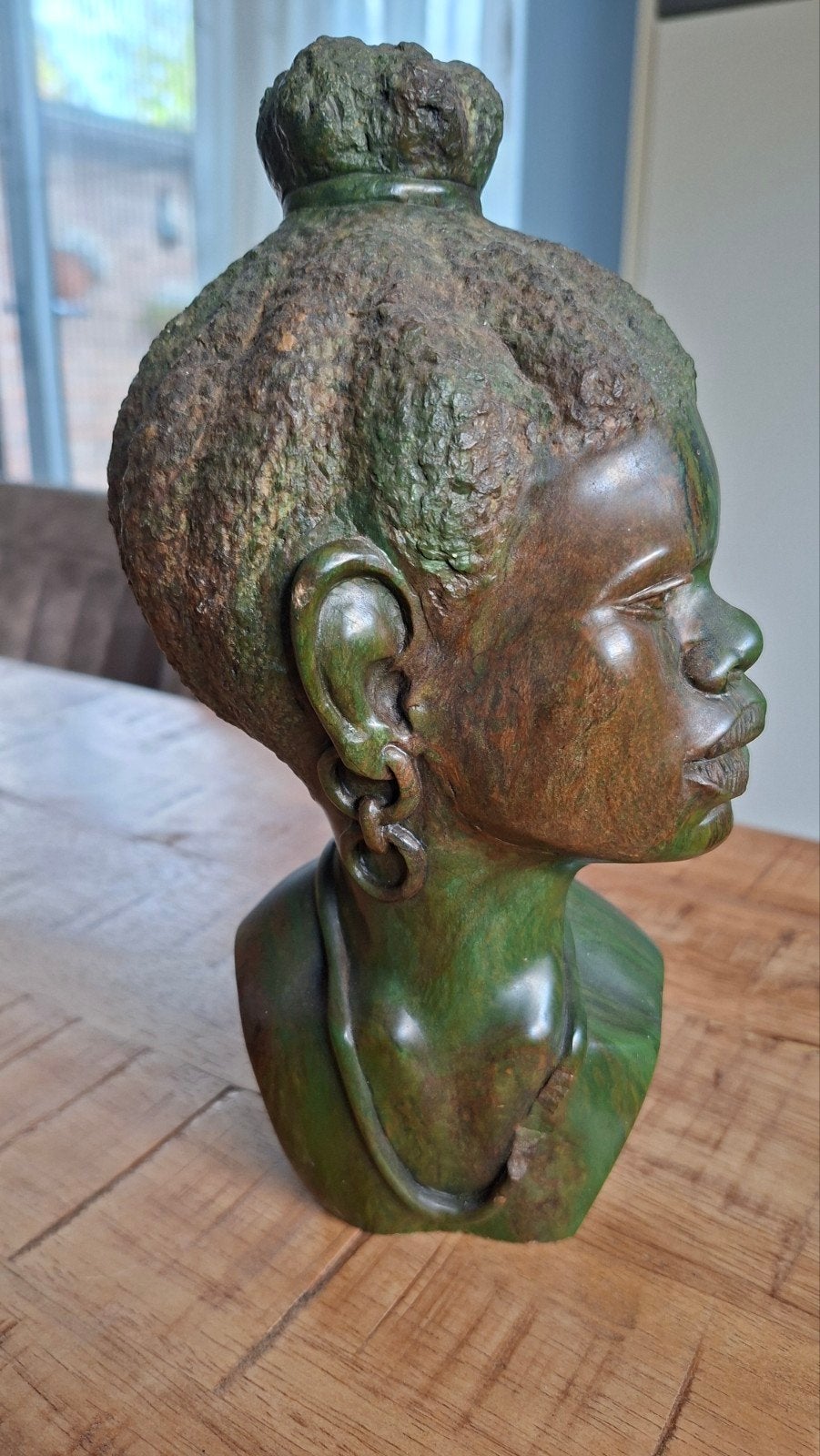 Groene Verdiet  buste van Afrikaanse vrouw, handgemaakt, Buste, Ophalen of Verzenden, Handgemaakt, 20 - 50 cm