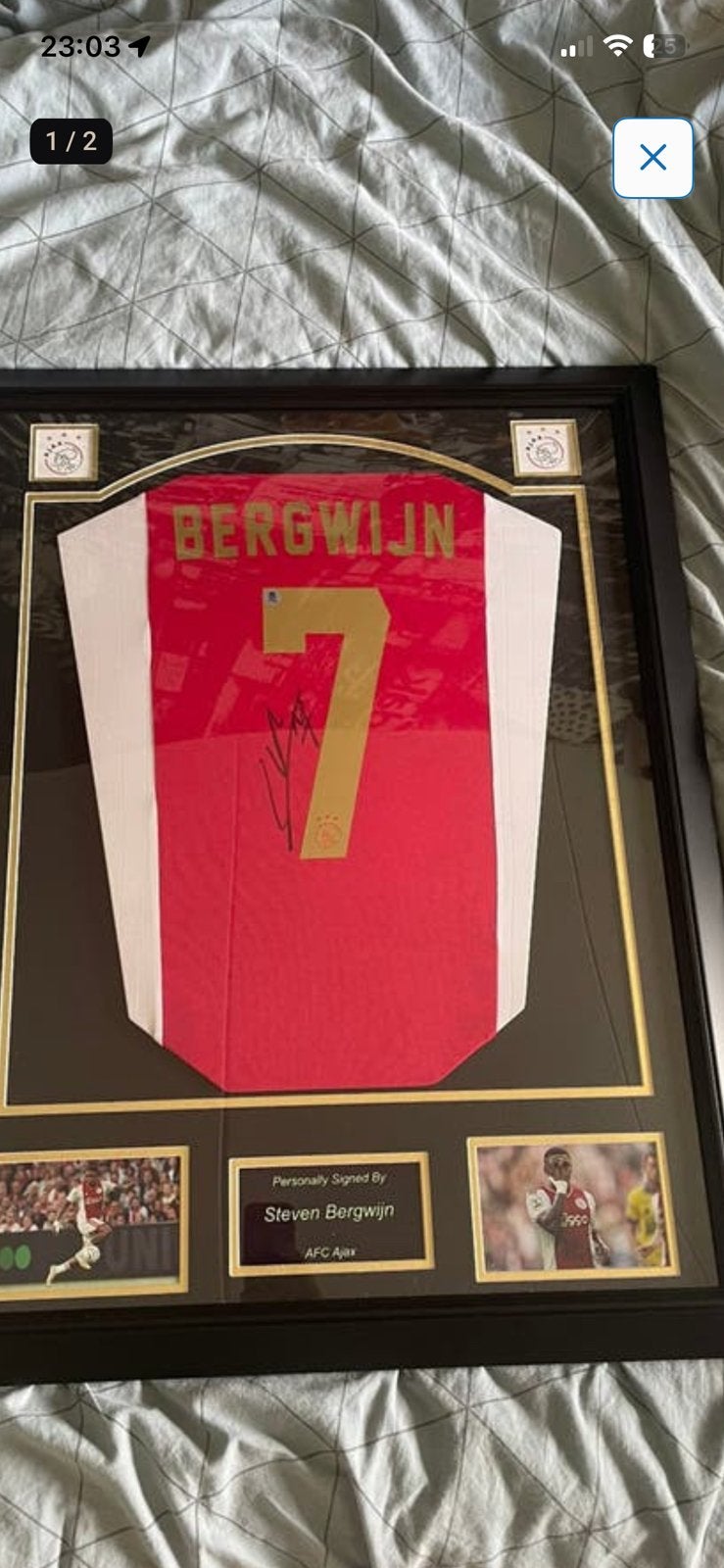 Gesigneerd en ingelijst Steven Bergwijn Ajax shirt+Coa, Ophalen of Verzenden, Zo goed als nieuw, Ajax, Shirt