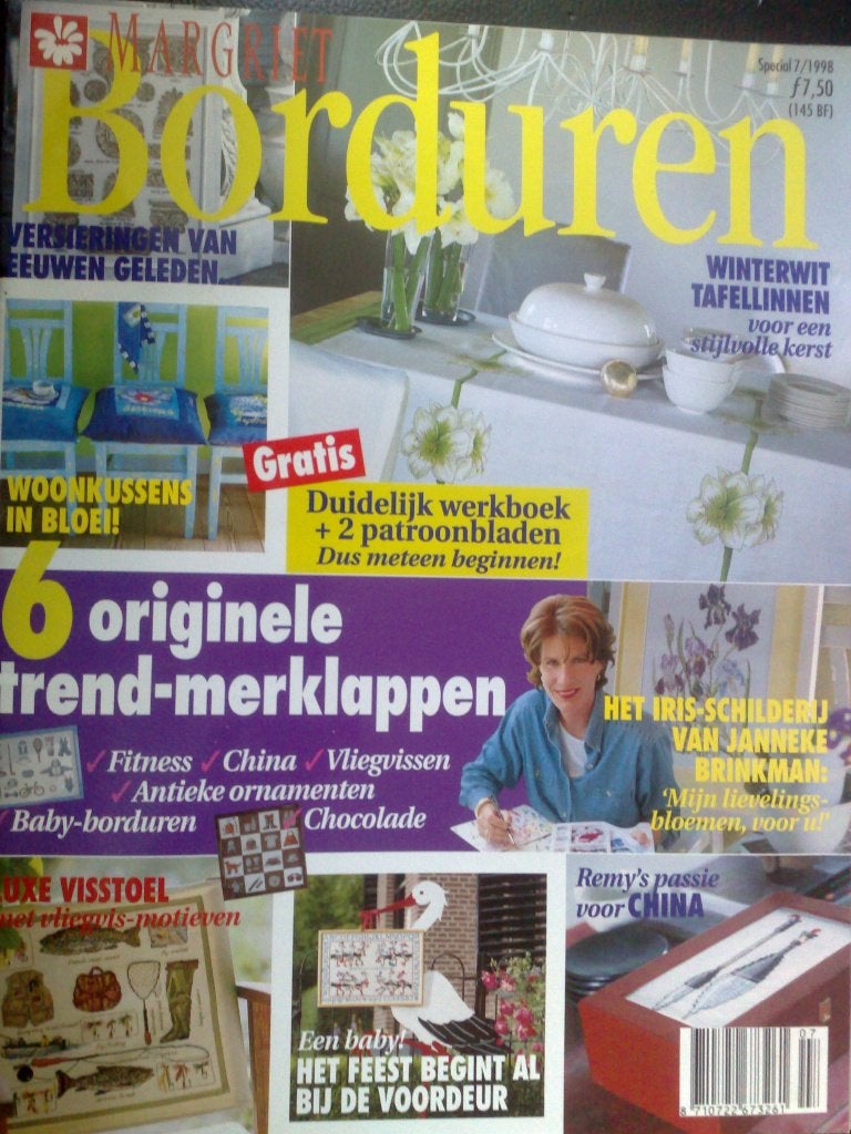 Borduren van margriet nr 7 / 1998 ,o. a. 6 trend merklappen, Verzenden, Zo goed als nieuw, Patroon