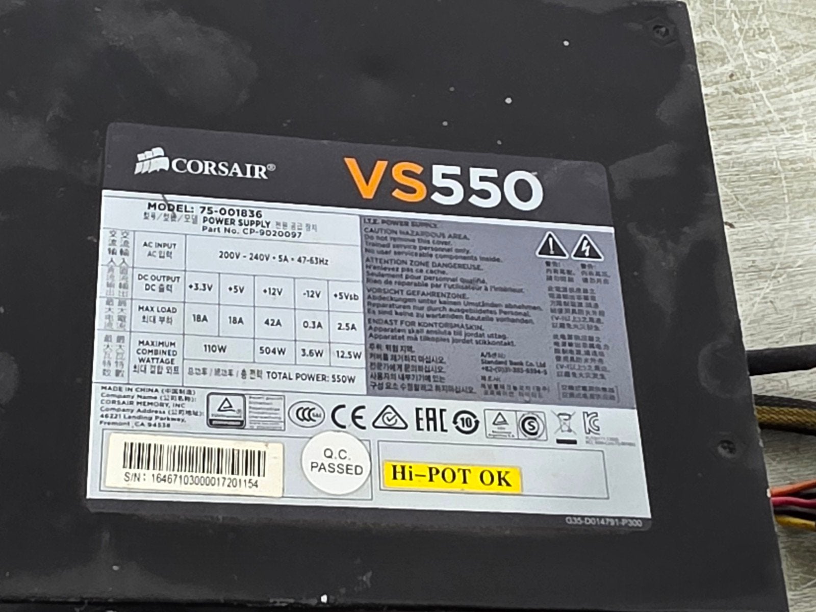 Corsair 550w max voeding psu power supply vs550, Gebruikt, ., Ophalen of Verzenden, .