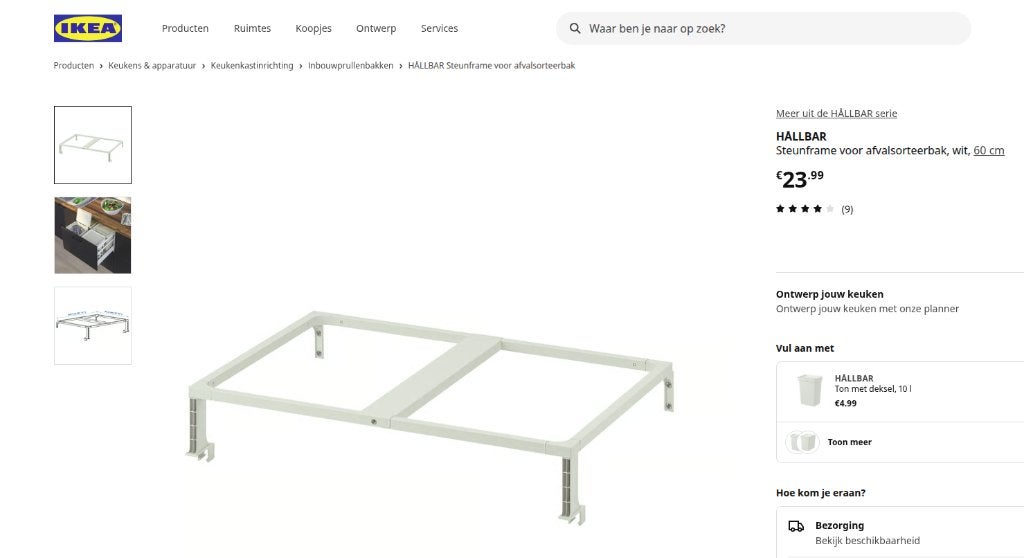 Ikea Hallbar steunframe keuken afvalbak - nieuw, Nieuw, Ophalen of Verzenden, Metaal, Minder dan 50 cm