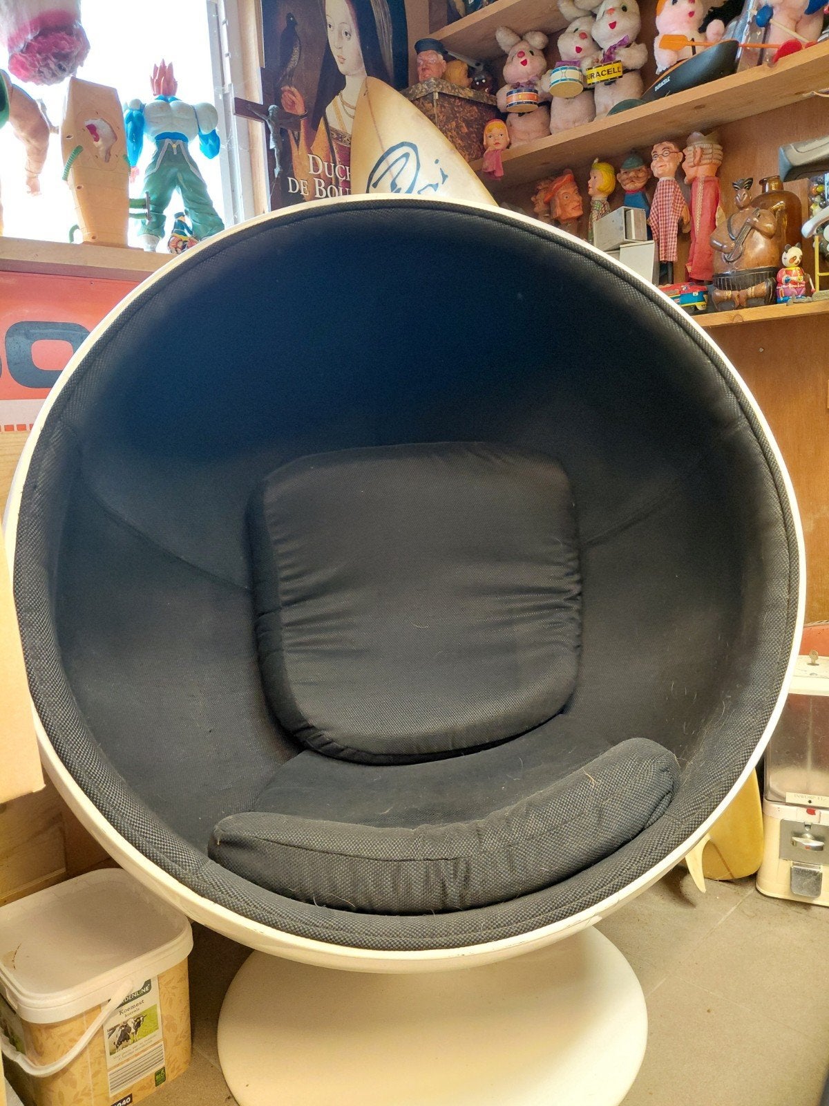 Vintage Eero Aarnio stijl Ball Chair - Wit met Zwart, Huis en Inrichting, Gebruikt, Wit, Kunststof, Ophalen of Verzenden